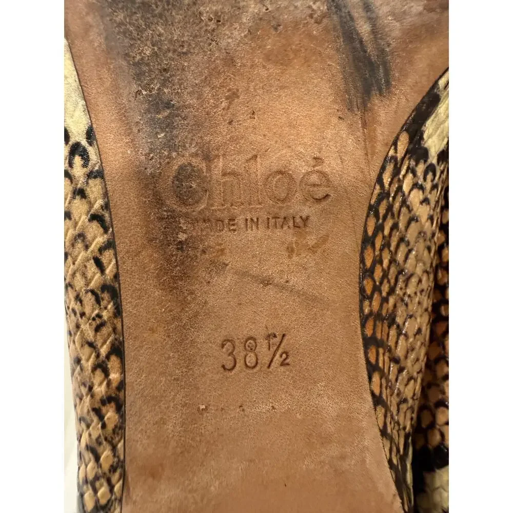 Chloé Lauren Scalloped Ballet Flats Python Snakeskin Leather Designer Shoes 38.5